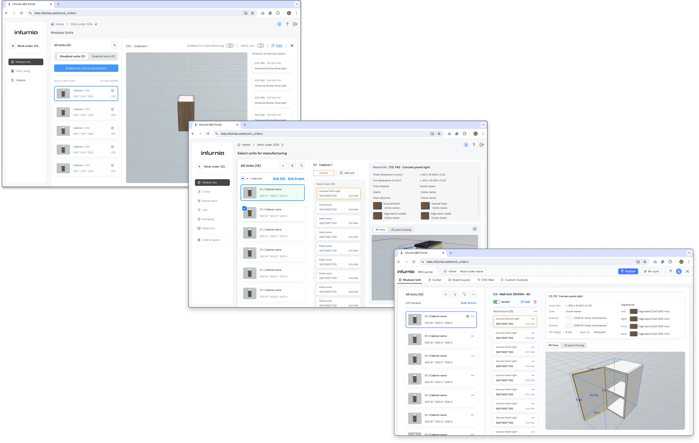 Iteration 1 — larger 3D viewport layout where panel details and 3D cannot be viewed together