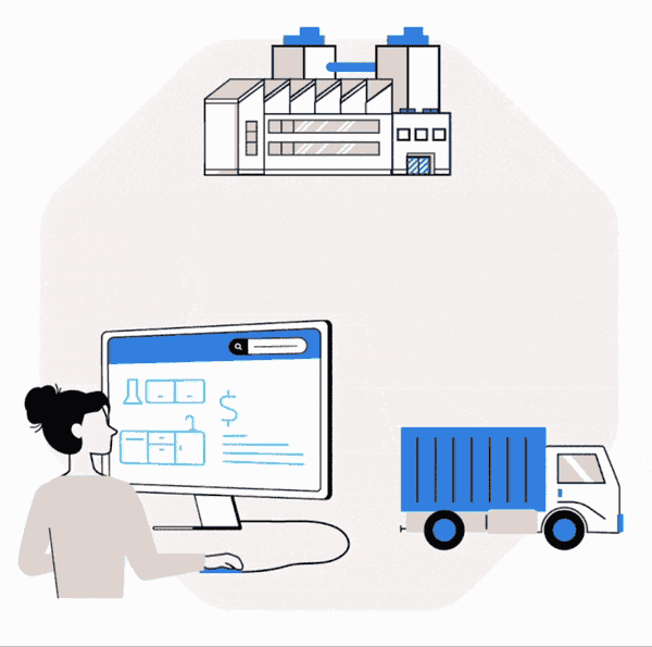 Animation: interior CAD design flowing through the factory to delivery