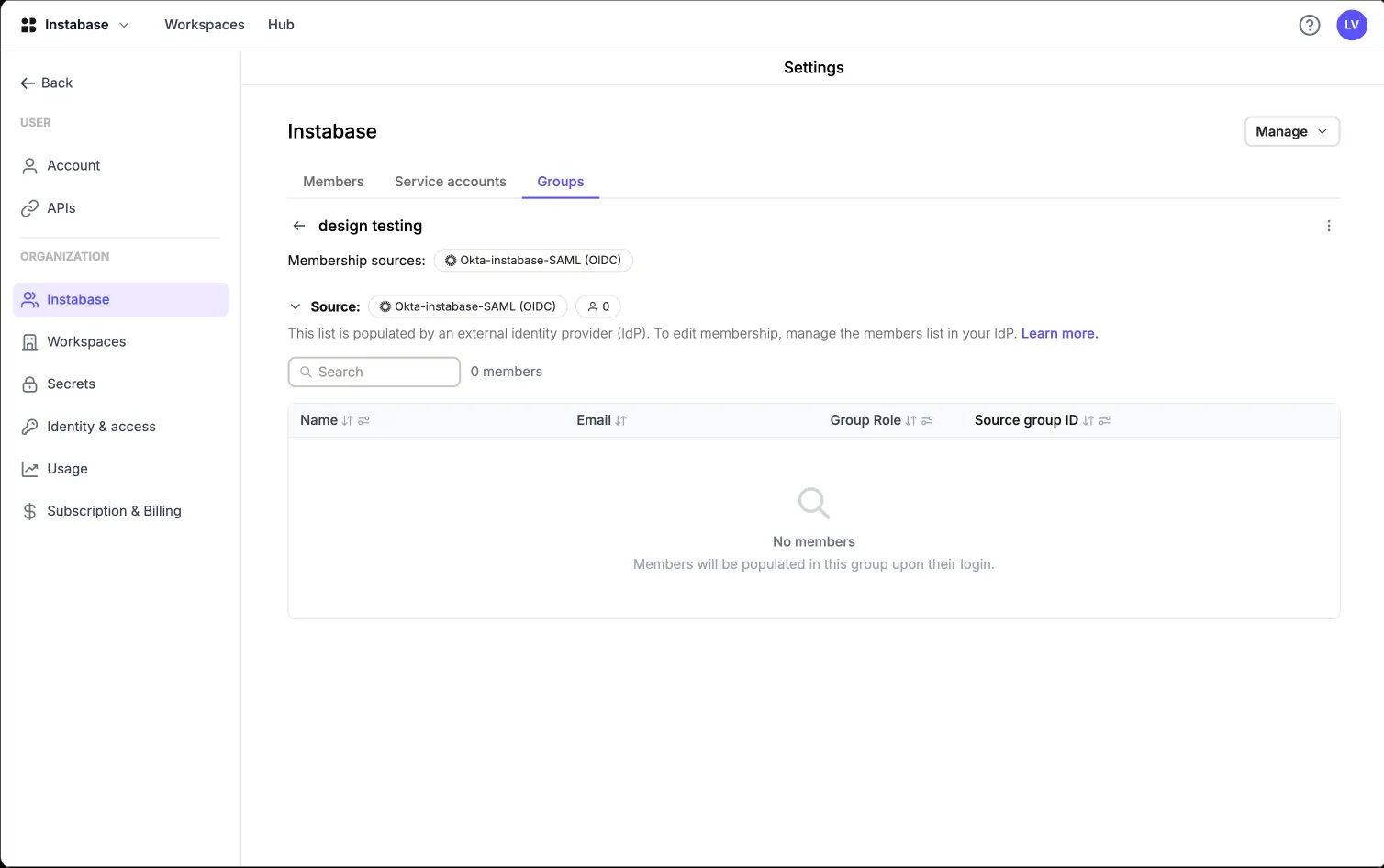 RBAC: group screen