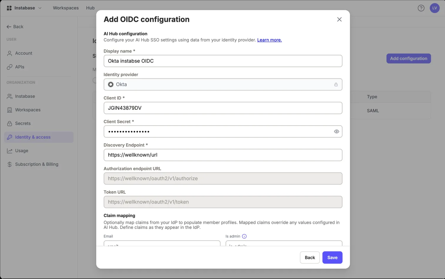 SSO: OIDC config step 2