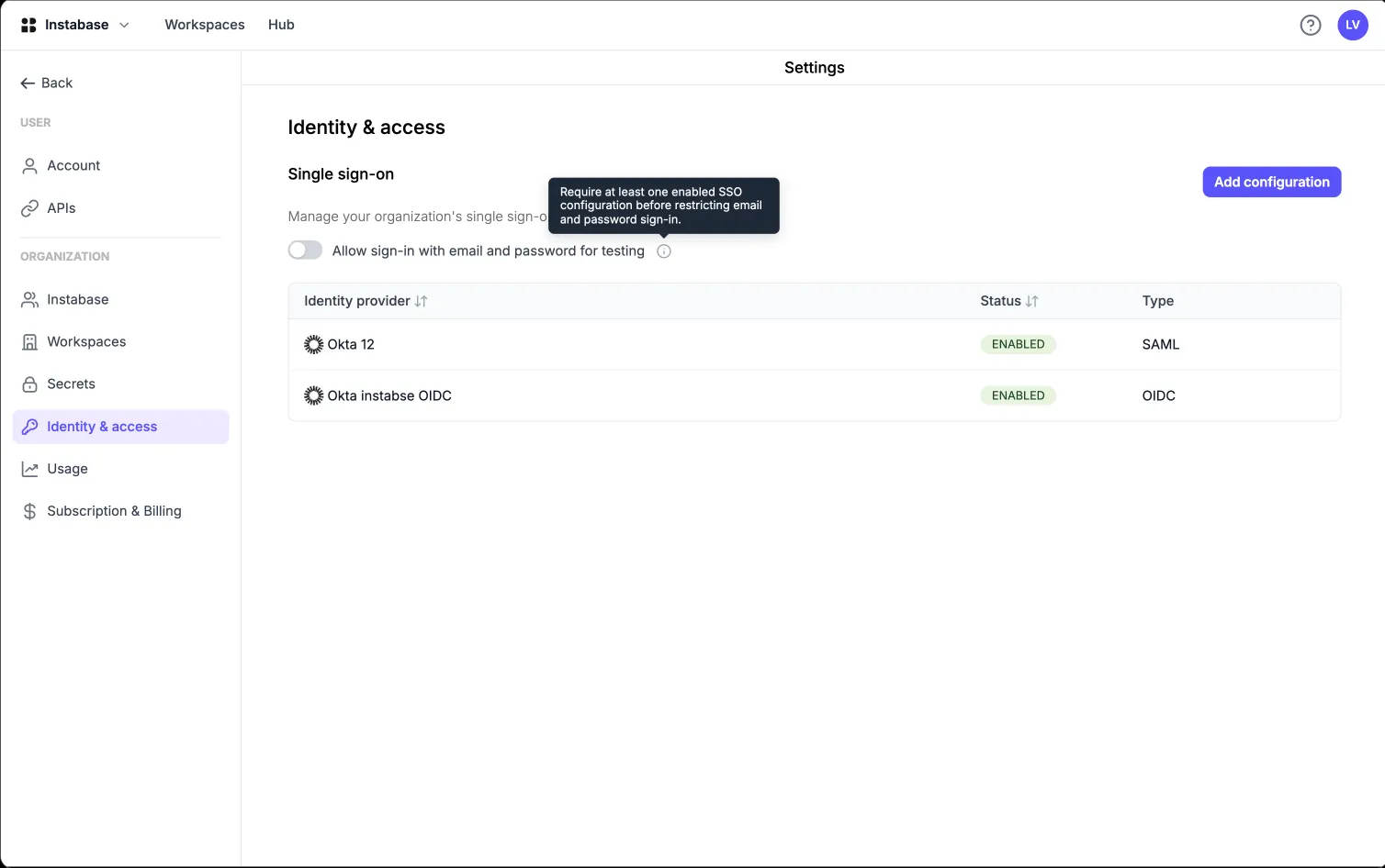 SSO: test mode