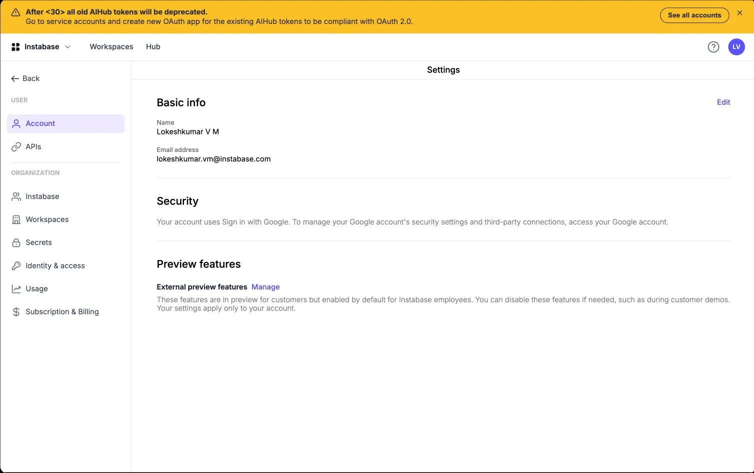 Stage 1: OAuth app banner