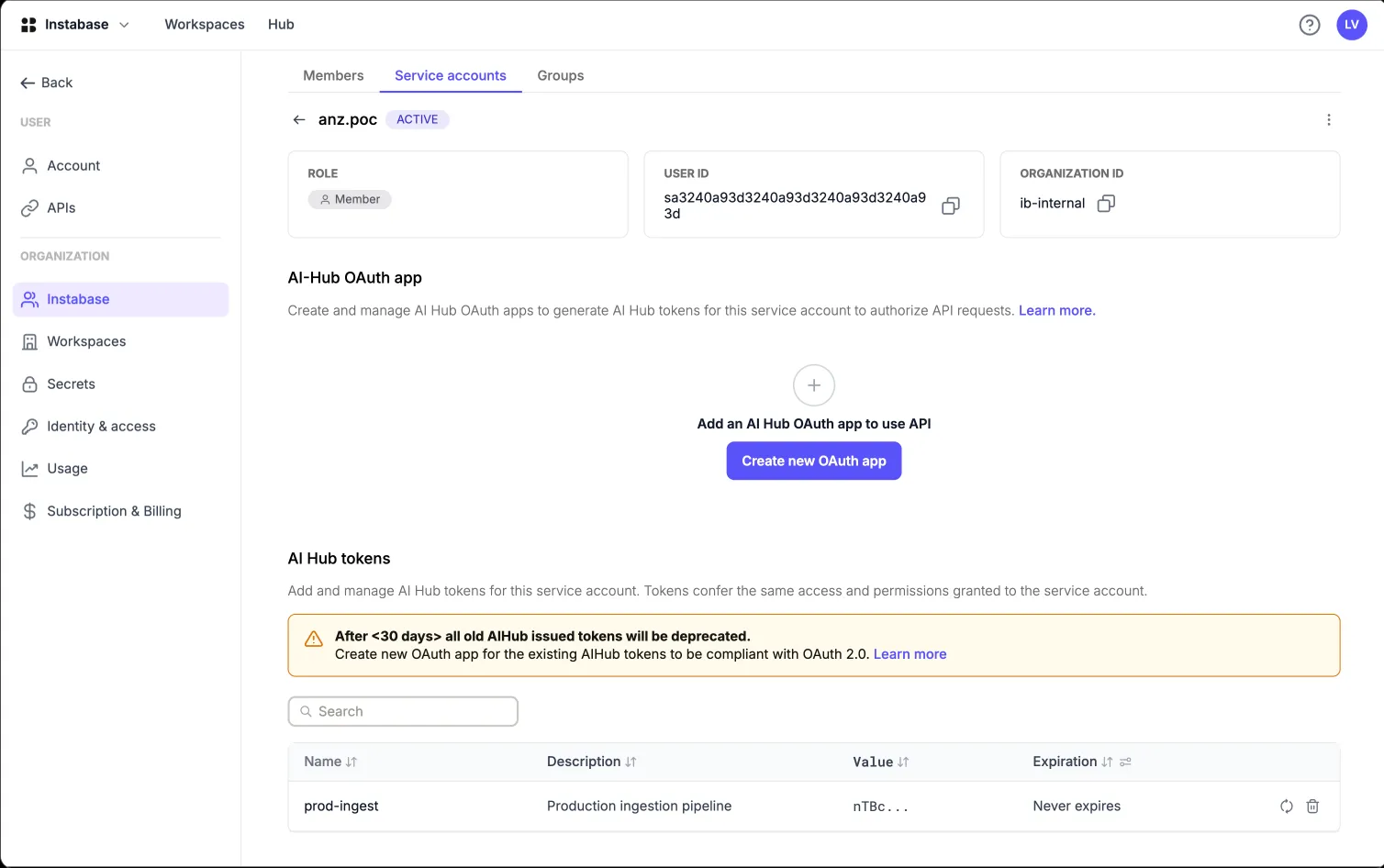 Stage 1: service account