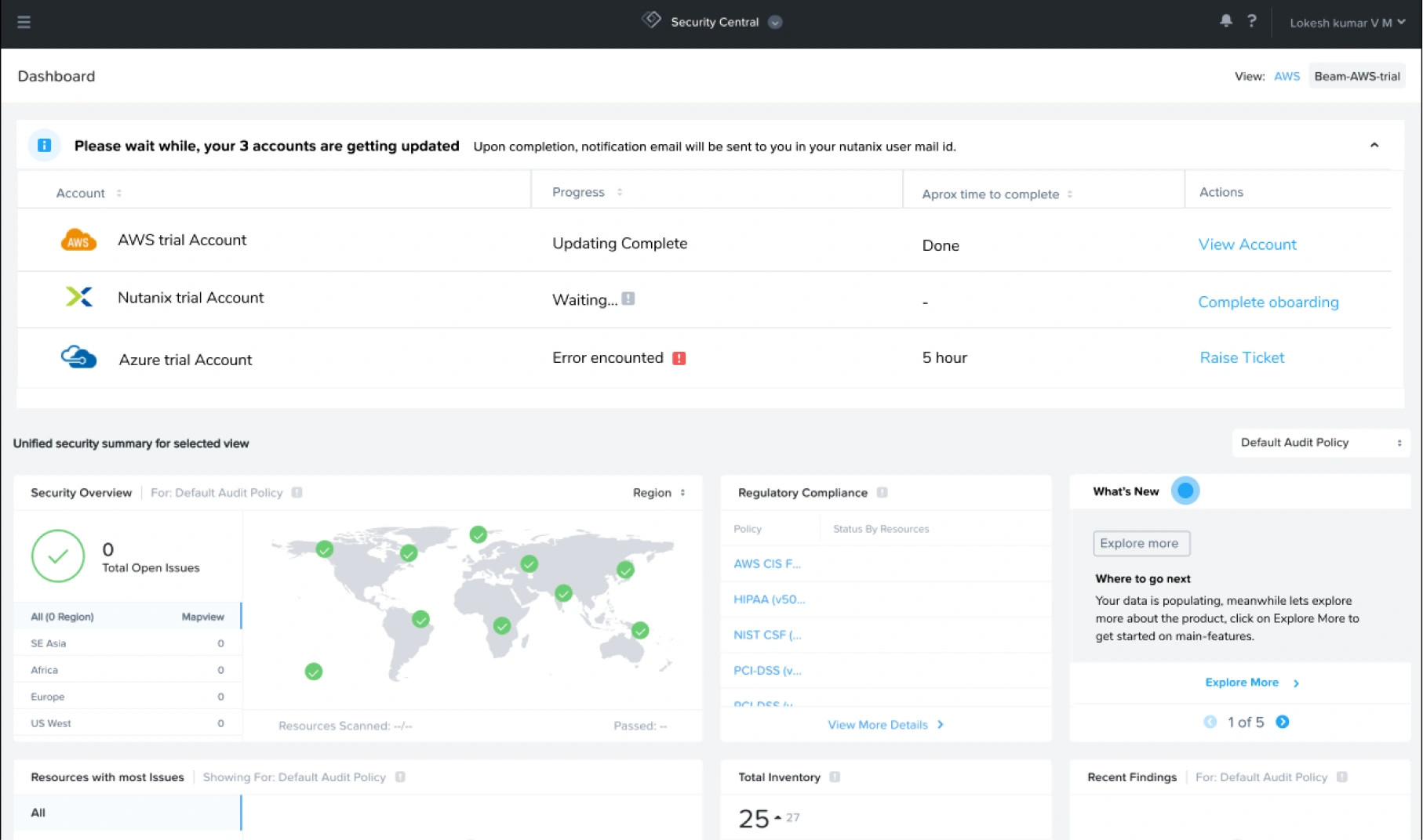 New dashboard with collapsible onboarding pane