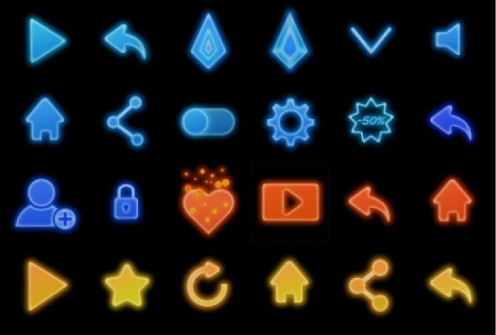 Icon set (blue/red/yellow neon icons)